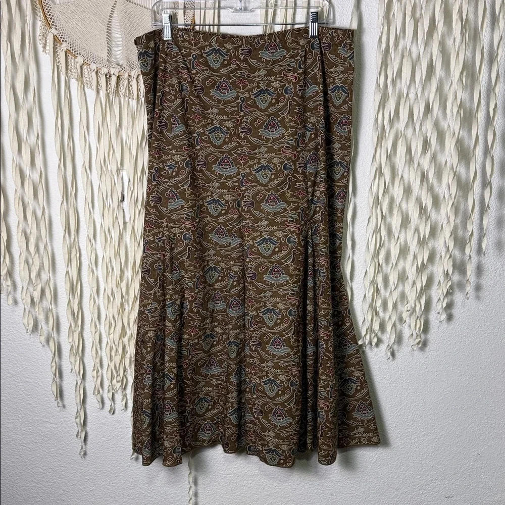 Peruvian Connection Jewel Tone Floral Kick Pleat Midi Length Cotton Skirt 16 - Picture 4 of 8